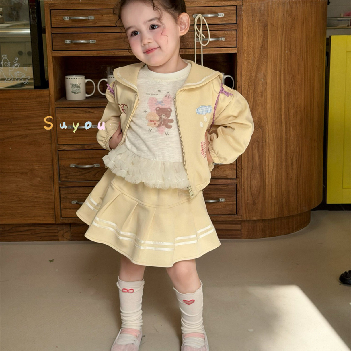 苏右 561055女童2026春款圆领卡通长袖拼纱T恤打底衫,淘宝优惠券,粉丝福利购,淘宝优惠卷