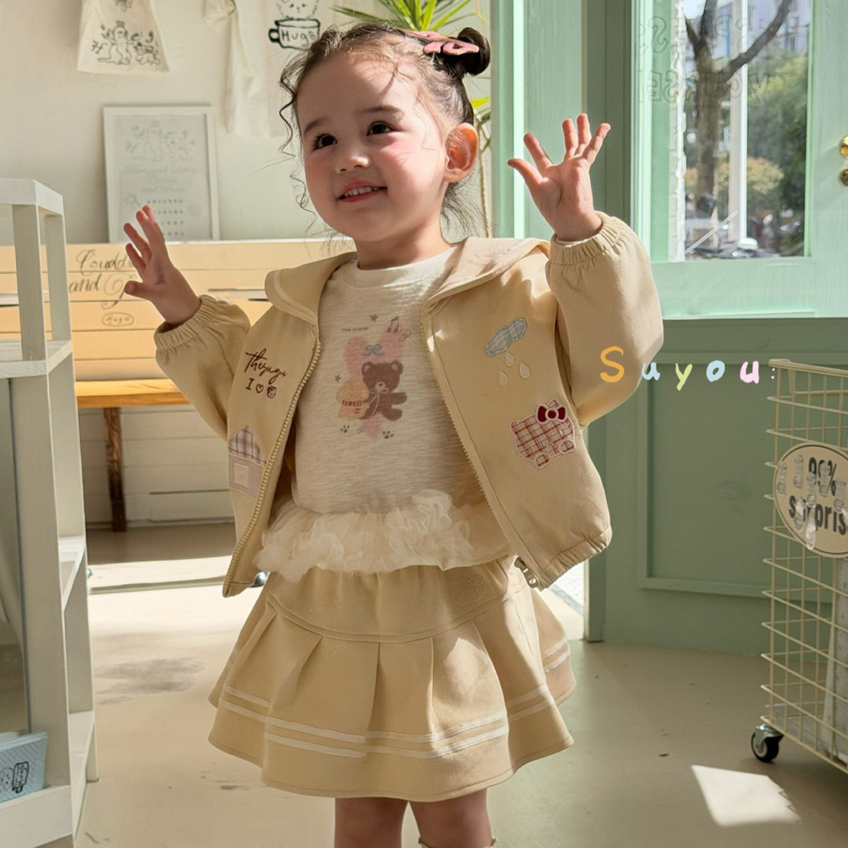 苏右 561055女童2026春款圆领卡通长袖拼纱T恤打底衫,淘宝优惠券,粉丝福利购,淘宝优惠卷