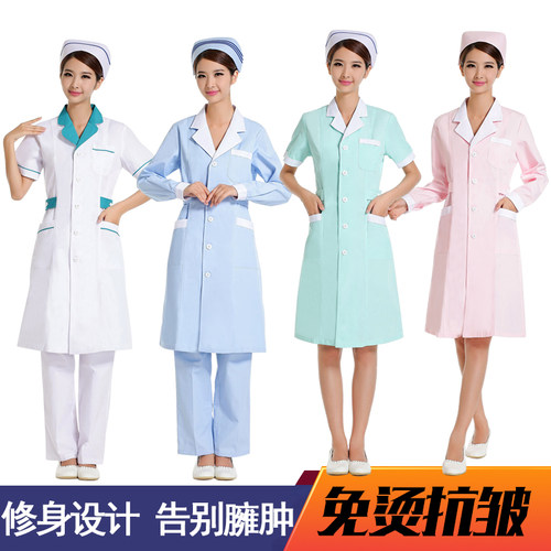 菲鱼儿药店工作服女短袖湖蓝领夏季医生白大褂长袖药房员工护士服 - 图0