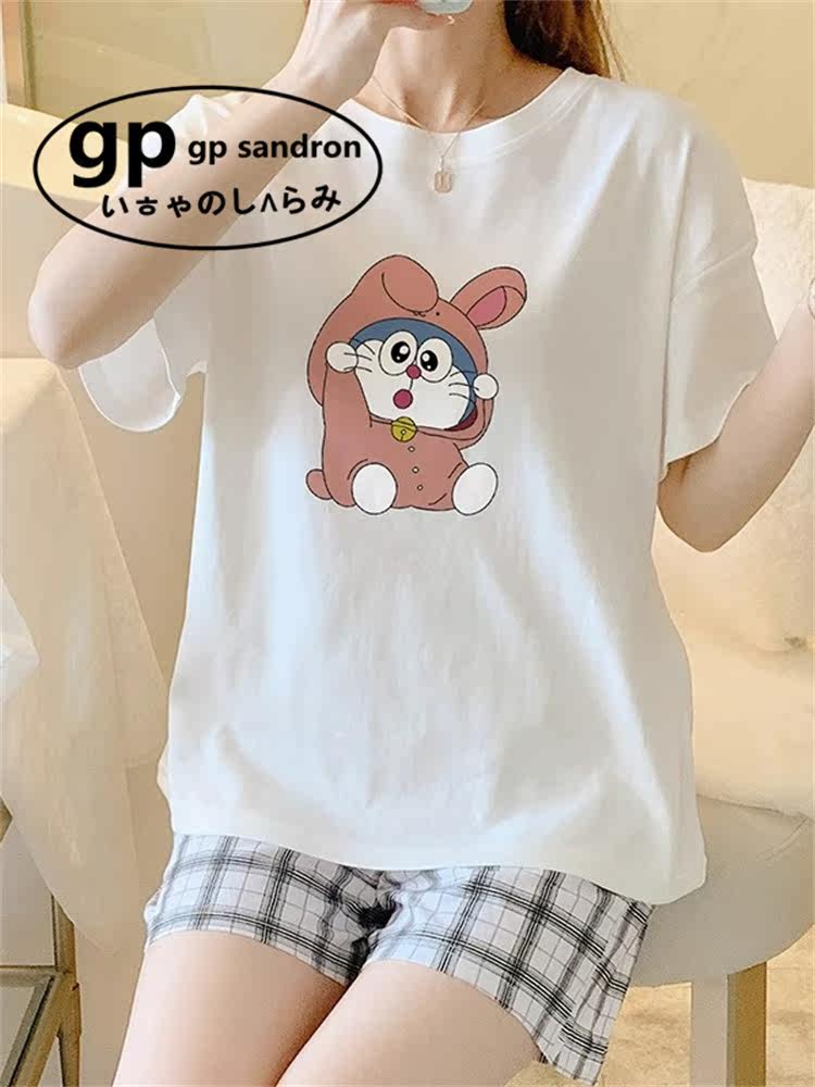 日本小众gp可爱卡通睡衣女夏季薄款纯棉短袖短裤格子老虎家居服套,淘宝优惠券,粉丝福利购,淘宝优惠卷