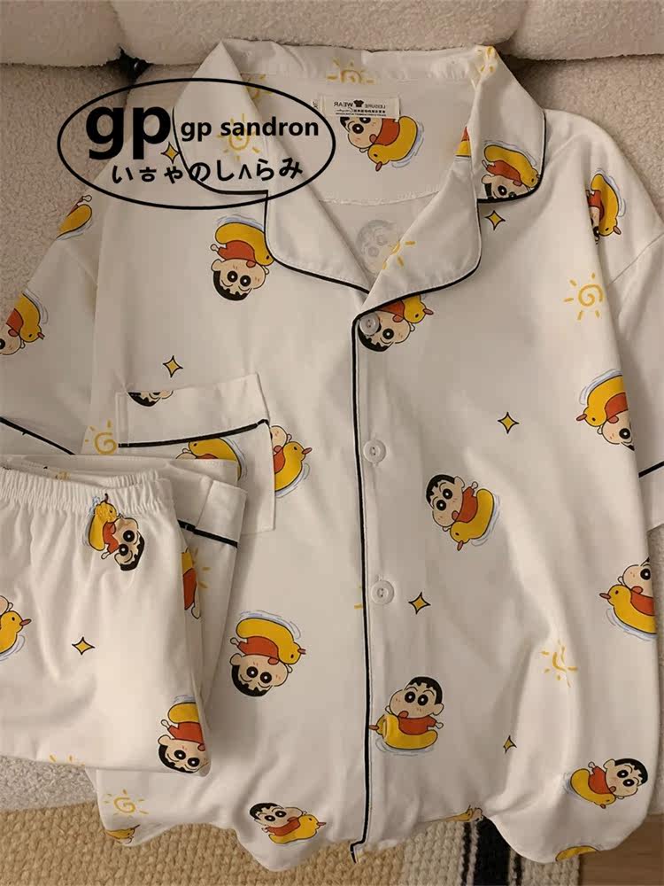 日本小众GP卡通睡衣女夏季纯棉短袖短裤情侣可爱小黄鸭家居服两件,淘宝优惠券,粉丝福利购,淘宝优惠卷