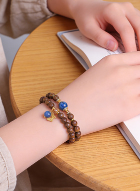 青岚木语东方雅韵天然金丝檀木串珠手链女文艺复古蝴蝶青金石手串