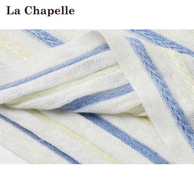 La Chapelle / La Chapelle ພາກຮຽນ spring ແລະ summer ການອອກແບບ pullover ຄໍຮອບ embroidered shawl striped ເທິງສໍາລັບແມ່ຍິງ