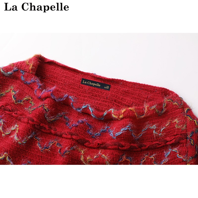 拉夏贝尔/La Chapelle民族风披肩斗篷外套女套头宽松流苏针织毛衣