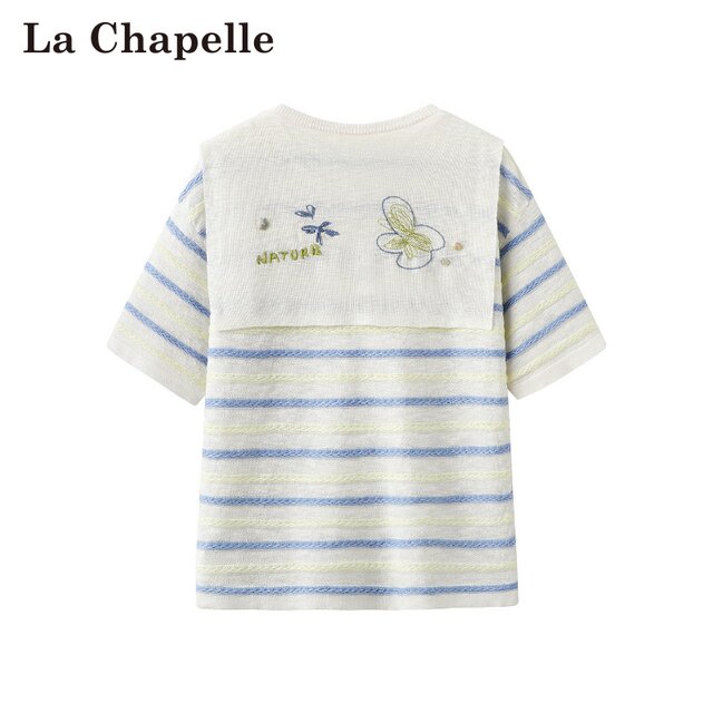 La Chapelle / La Chapelle ພາກຮຽນ spring ແລະ summer ການອອກແບບ pullover ຄໍຮອບ embroidered shawl striped ເທິງສໍາລັບແມ່ຍິງ