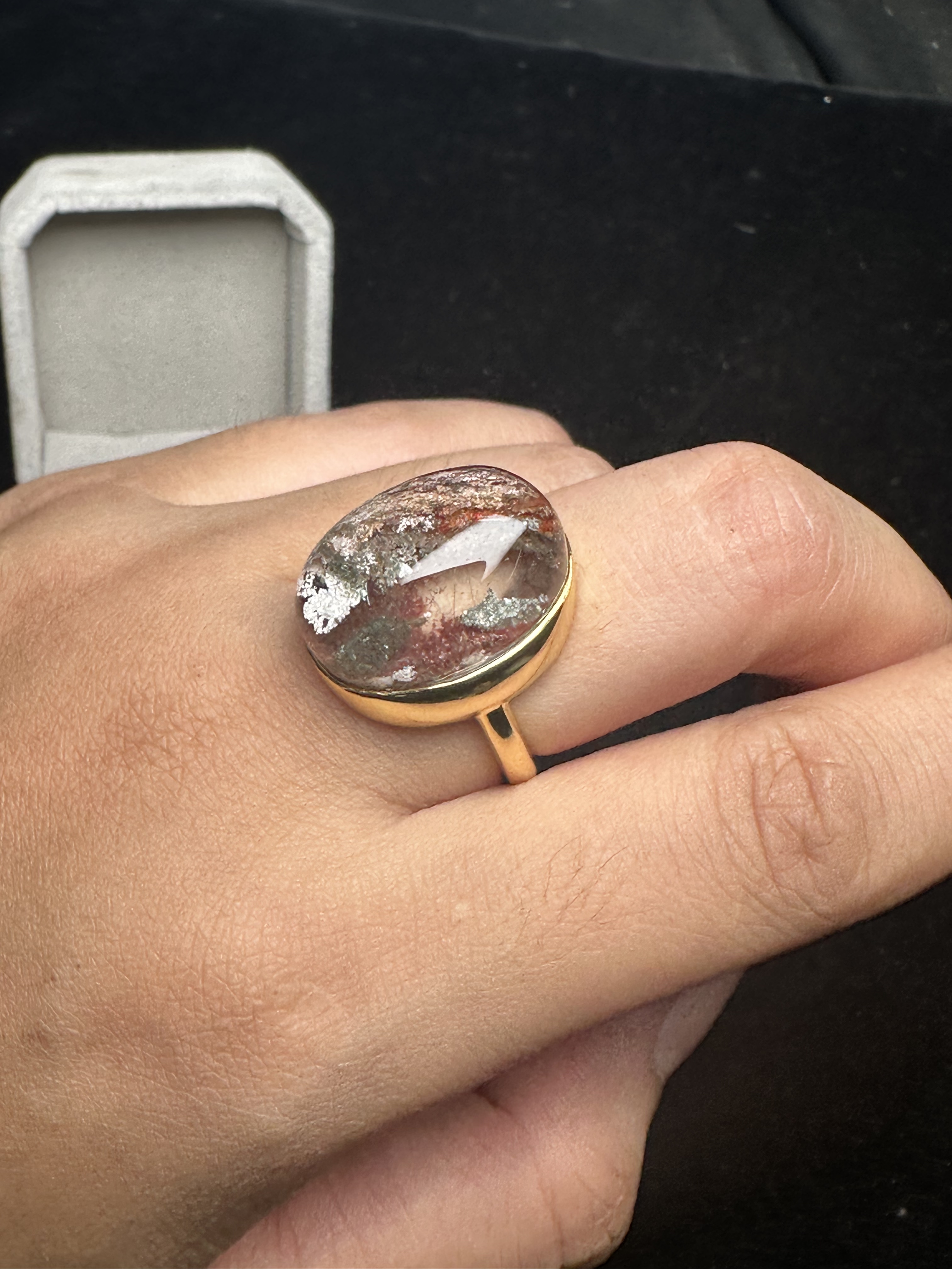 Pure natural ghost ring, 925 silver inlaid with live mouth, stone size 17*21mm, weight 8.6 grams, fidelity