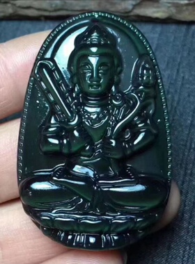 天然黑曜石八大守护神吊坠虚空藏