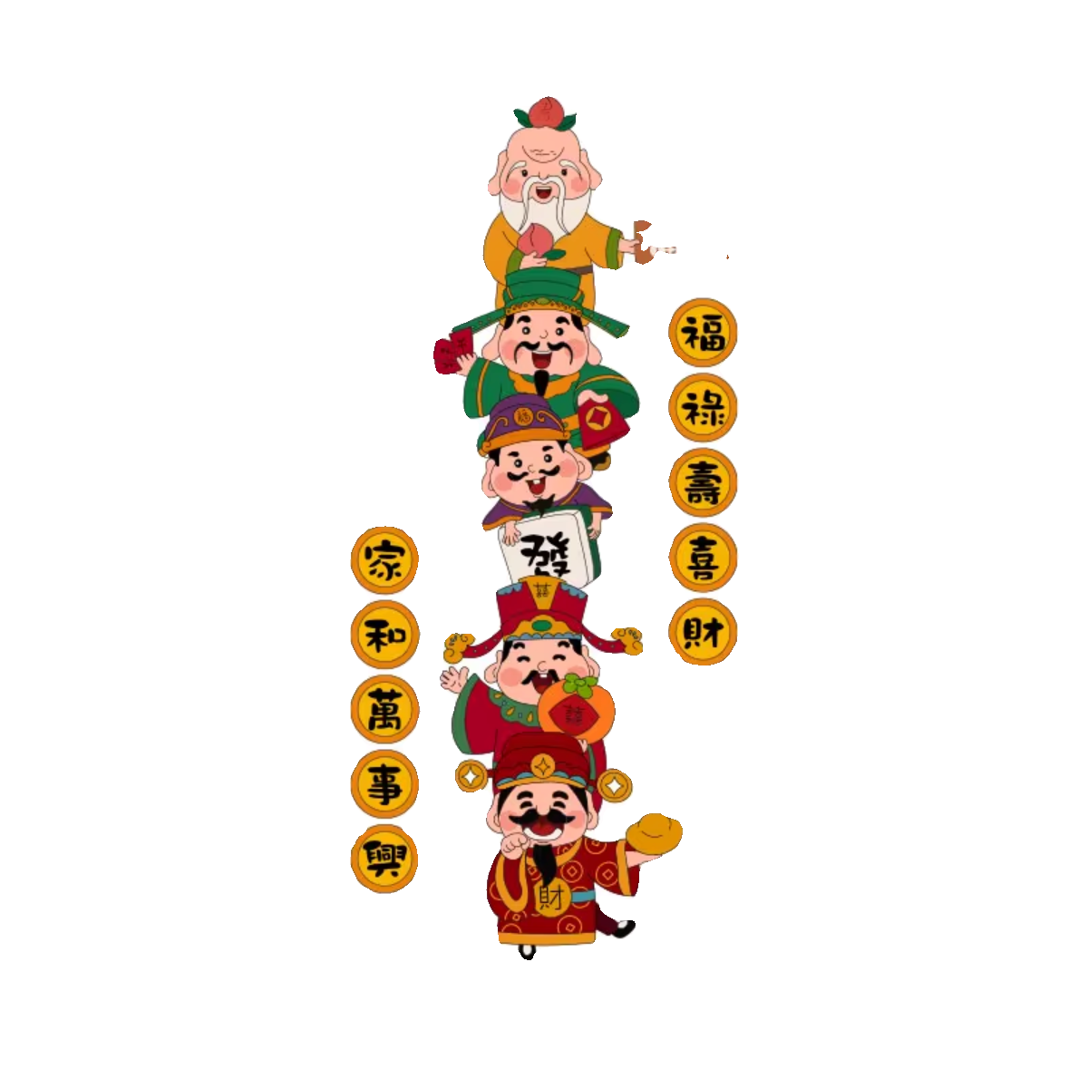 五福临门入户五路财神爷背景墙体贴画2026新年装饰品氛围布置挂件
