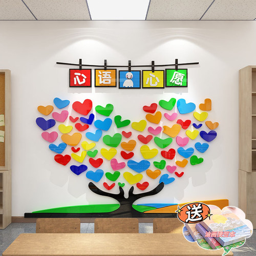 幼儿园环创主题墙成品午托管班墙面装饰许心愿树贴纸画大厅文化墙 - 图1