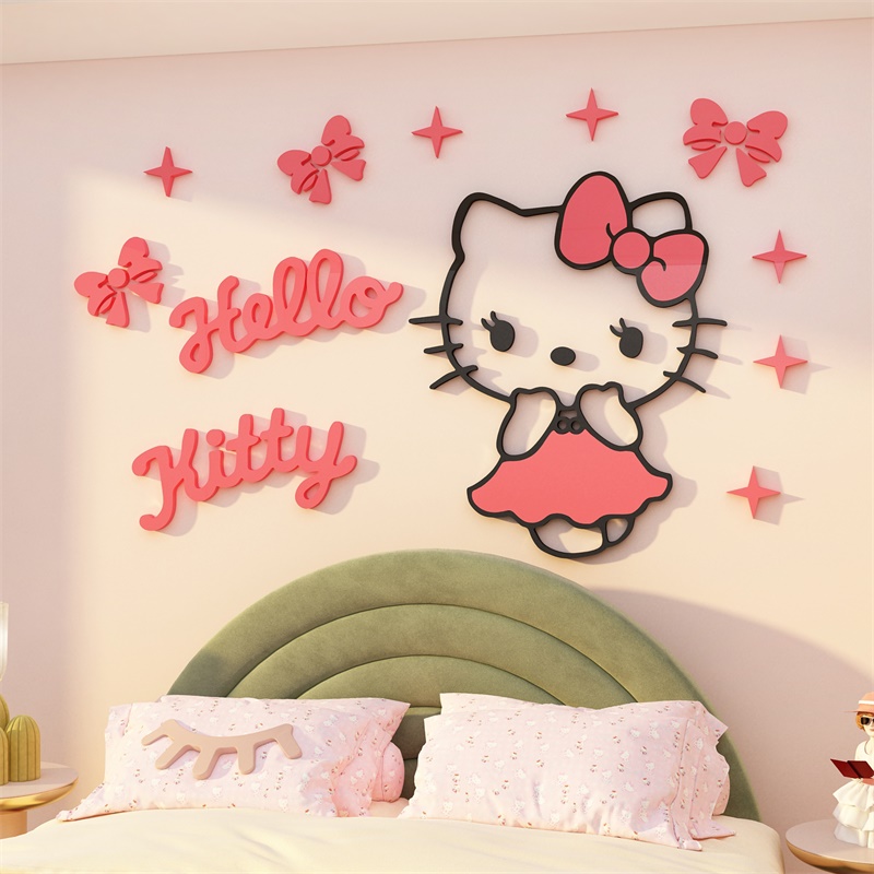 hellokitty猫墙面贴纸画儿童房间布置装饰品公主女孩卧室床头背景-图1