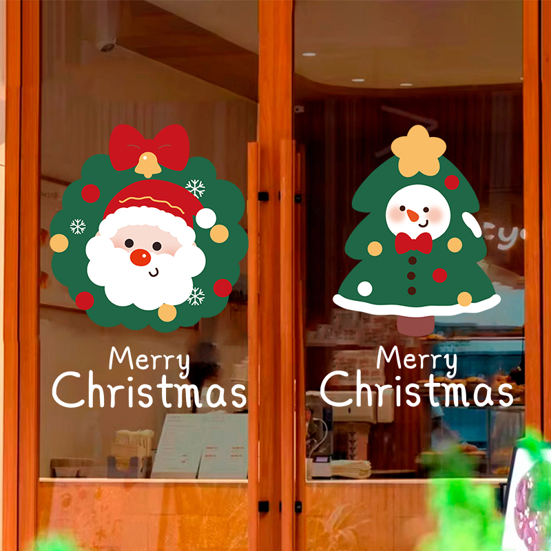 圣诞装饰品窗贴氛围场景布置贴纸玻璃贴膜圣诞老人创意静电门窗贴 - 图1