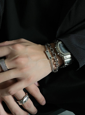 钛钢小众嘻哈冷淡风双层叠戴手链
