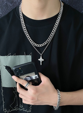 十字架古巴项链男潮嘻哈小众