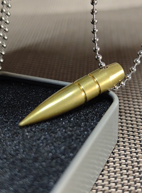 原装黄铜338狙弹头项链8.6MM口径弹头弹壳工艺品个性男吊坠钛钢链