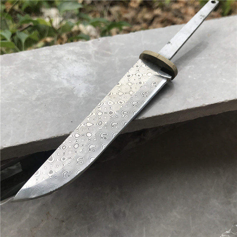 JX工厂大马士革花纹钢刀头刀胚刀片刀具DIY配件户外手工北欧直刀_虎窝淘