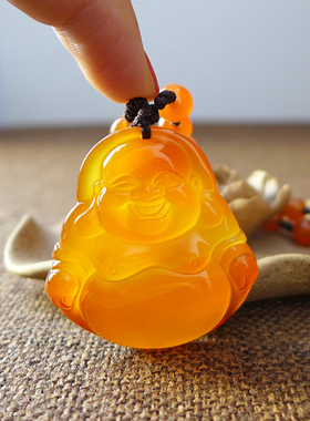 玛瑙毛衣链橘红色挂件佛牌吊坠