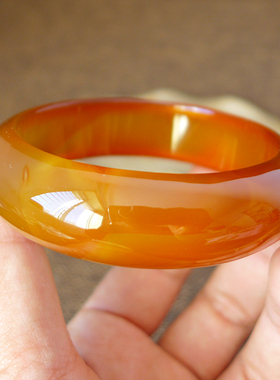 天然加宽加厚橘红玛瑙手镯简约清透新品包邮女款玉石镯