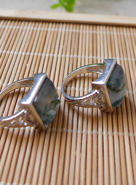 纯天然水草玛瑙方形镶嵌戒指新品