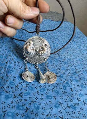 苗族饰品民族风手工雕刻双鱼吊坠复古中国风服饰搭配项链