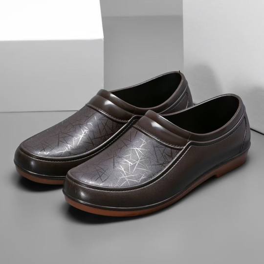 Botas de agua de plástico con suela tendinosa para hombre, zapatos de cocina de tubo corto y escotados
