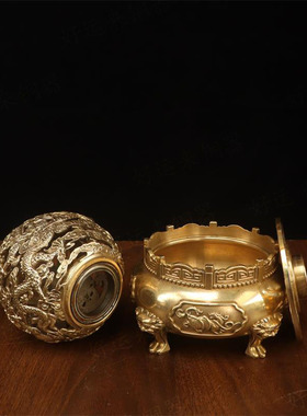 黄铜香炉龙纹香熏炉时来运转摆件