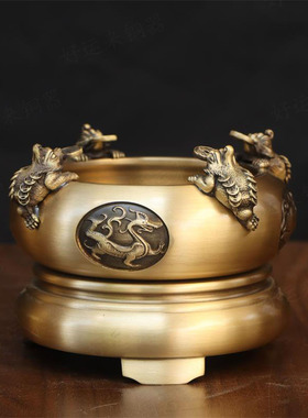 黄铜四方来财聚宝盆四方纳财摆件