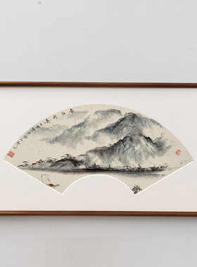 纯手绘山水画扇形客厅装饰画走廊挂画办公室观赏画水墨画实木框挂