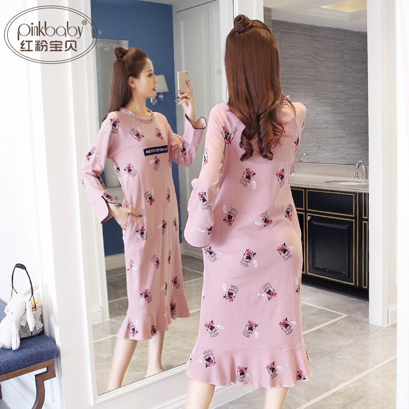 秋季可爱长袖睡裙全棉宽松纯棉睡衣 红粉宝贝服饰睡裙