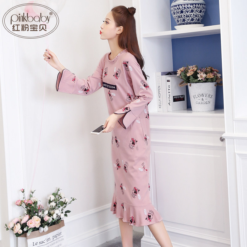 秋季可爱长袖睡裙全棉宽松纯棉睡衣 红粉宝贝服饰睡裙