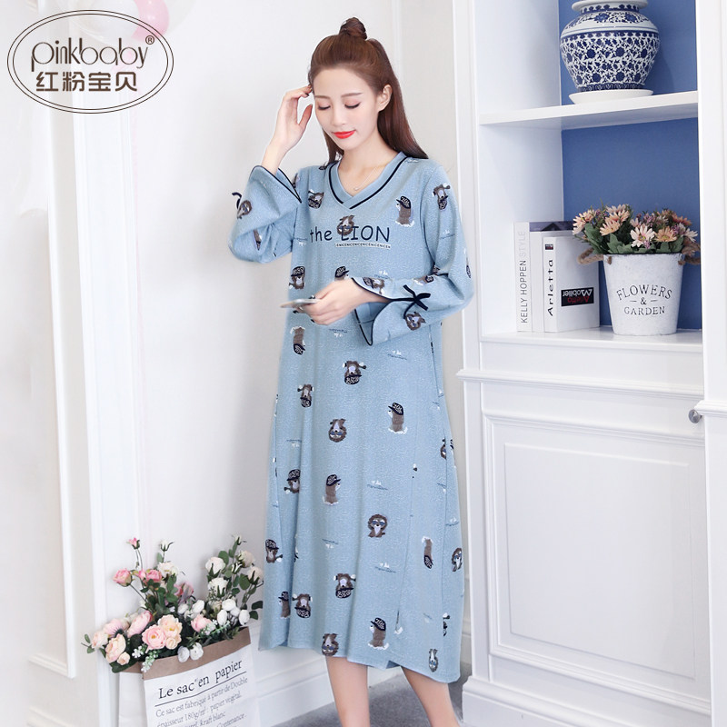 春秋季套头纯棉中长款可爱睡裙 红粉宝贝服饰睡裙