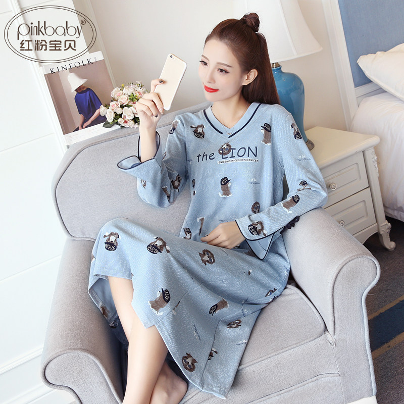 春秋季套头纯棉中长款可爱睡裙 红粉宝贝服饰睡裙