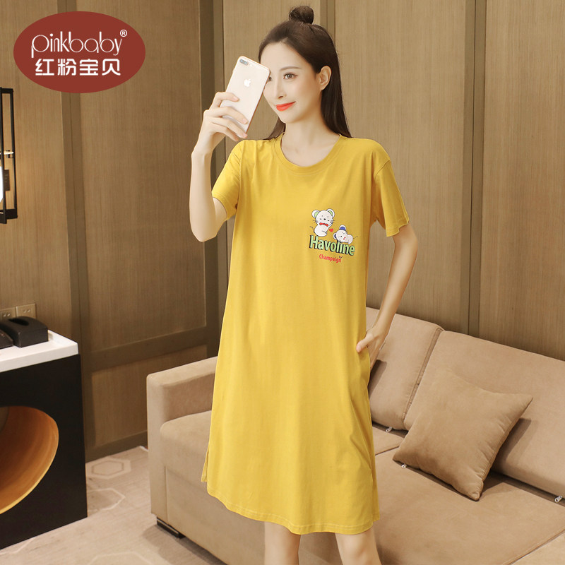 夏季纯棉短袖卡通外穿宽松睡裙 红粉宝贝服饰睡裙