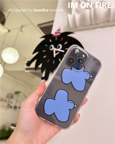 自制韩国ins新款卡通可爱小众涂鸦蓝色小鸟气囊支架iPhone15pro14plus13promax12xs17透明手机壳可挂绳16 - 图2