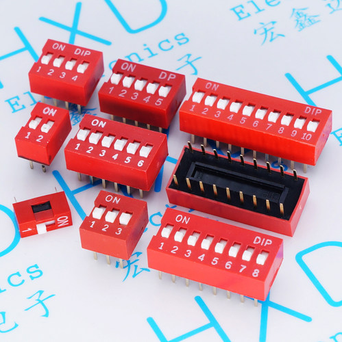 2.54mm 红色/蓝色拨码开关 1P/2P/3P/4P/5P/6P/8P/10P位 直插平拨 - 图0