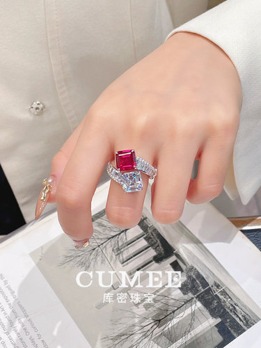 简约轻奢款 时尚晚宴活动穿搭培育合成红宝石AB款套装.银镀金 - 图2