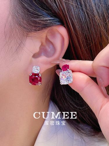 简约轻奢款 时尚晚宴活动穿搭培育合成红宝石AB款套装.银镀金 - 图1