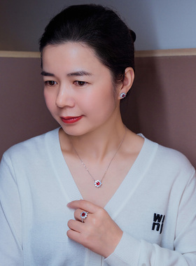 CUMEE培育红宝石银镀金首饰套装