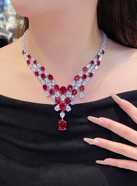 CUMEE晚宴鸽血红培育红宝石项链