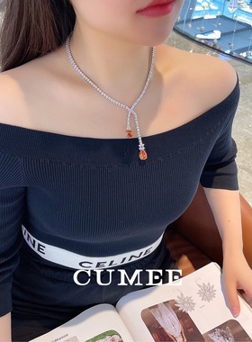 经典简约款高级项链日落黄色超闪满镶女款项链.银镀金
