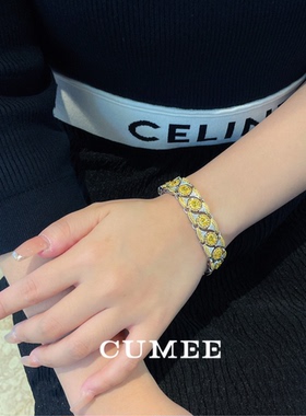 CUMEE 宽版 秋冬新品大牌个性设计黄色柔软手链.银镀金包银