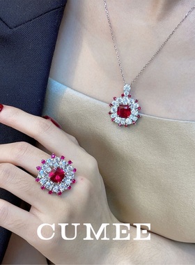 CUMEE培育红宝石首饰套装镀金