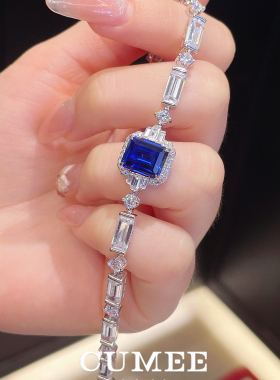 CUMEE培育蓝宝石银镀金套装