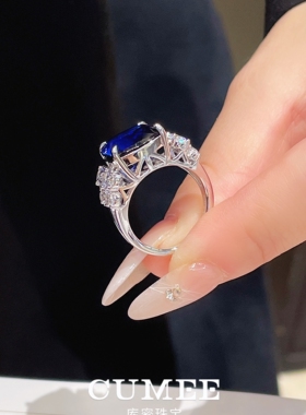 CUMEE轻奢培育蓝宝银镀金戒指