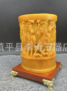 批发仿寿山石笔筒摆件 树脂八骏马笔筒家居办公摆件工艺品