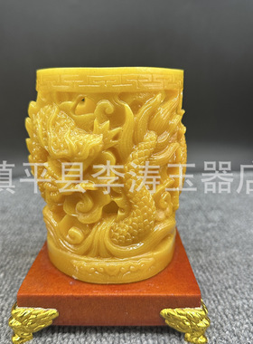 批发仿寿山石龙腾四海笔筒摆件 树脂龙笔筒家居办公摆件工艺品
