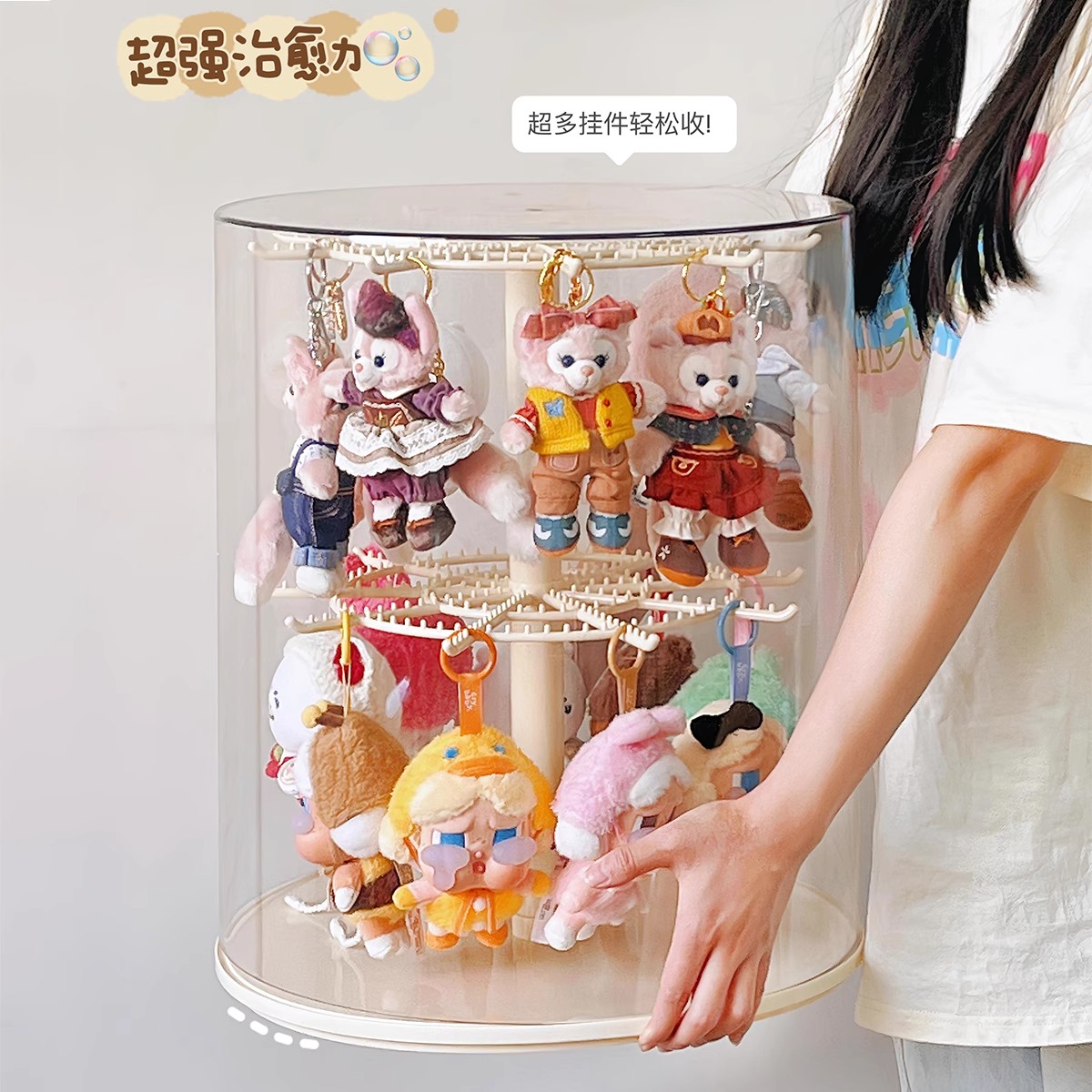 labubu手办收纳盒潮流拉布布搪胶公仔玩偶娃娃收纳盲盒手办展示架 - 图2
