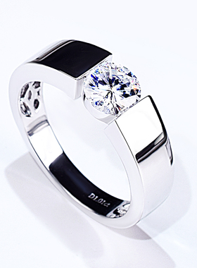 美国cc莫桑石戒指18k彩金简单男