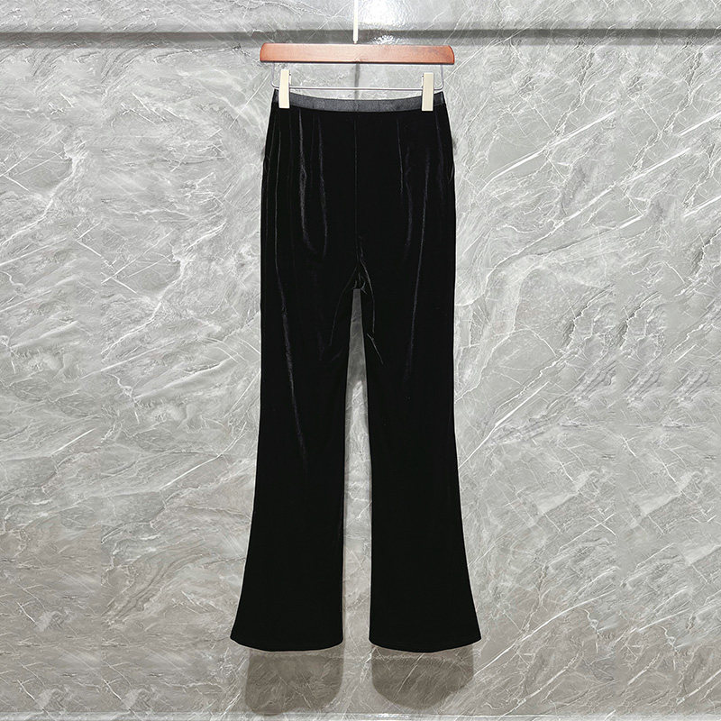 高级感微喇休闲裤阔腿裤女光泽垂顺巨显瘦真丝丝绒链条边高腰黑色,淘宝优惠券,粉丝福利购,淘宝优惠卷