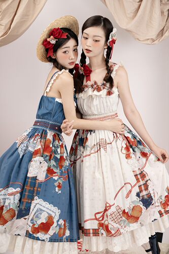 【林檎与花】高腰JSK全款-原创印花春秋打揽通勤女士吊带裙 - 图0