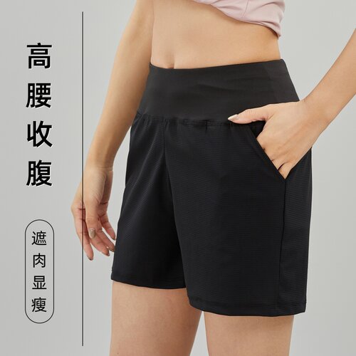 女运动短裤冰丝速干后腰口袋可放手机瑜伽健身休闲裤宽松跑步短裤 - 图0
